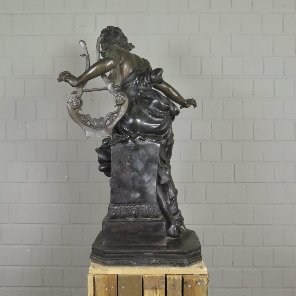 Skulptur Dekoration Frau mit Leier Bronze 0,97 m
