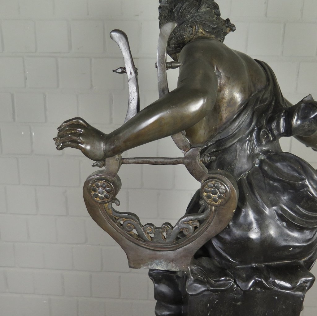 Skulptur Dekoration Frau mit Leier Bronze 0,97 m