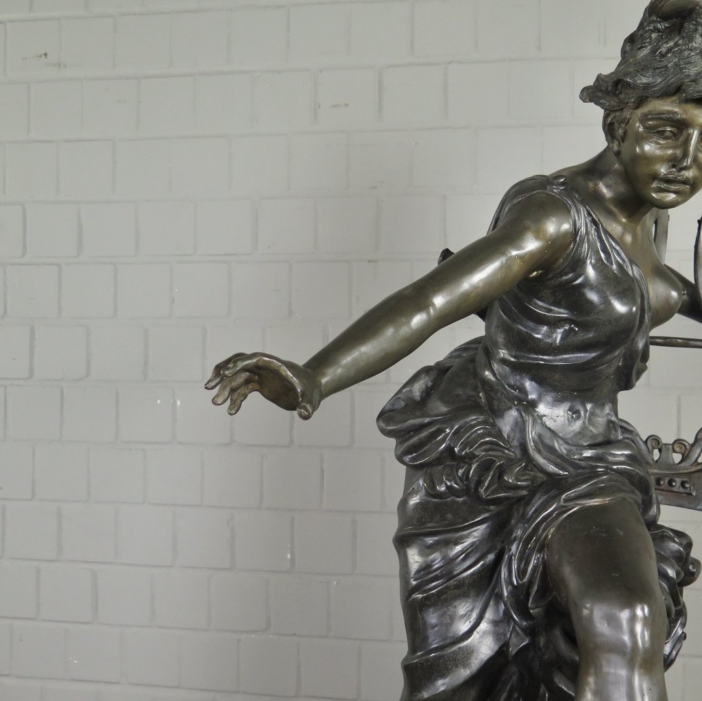 Skulptur Dekoration Frau mit Leier Bronze 0,97 m