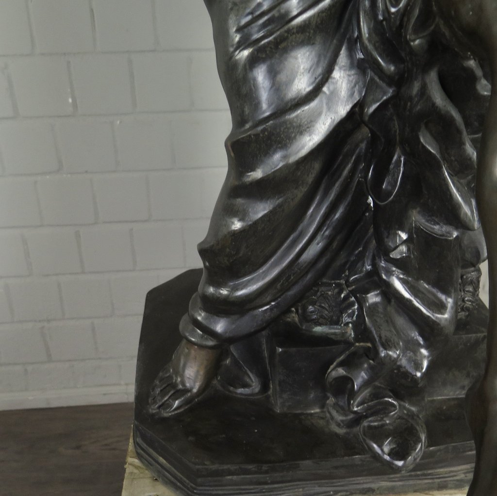Skulptur Dekoration Frau mit Leier Bronze 0,97 m