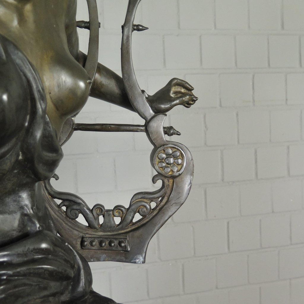Skulptur Dekoration Frau mit Leier Bronze 0,97 m