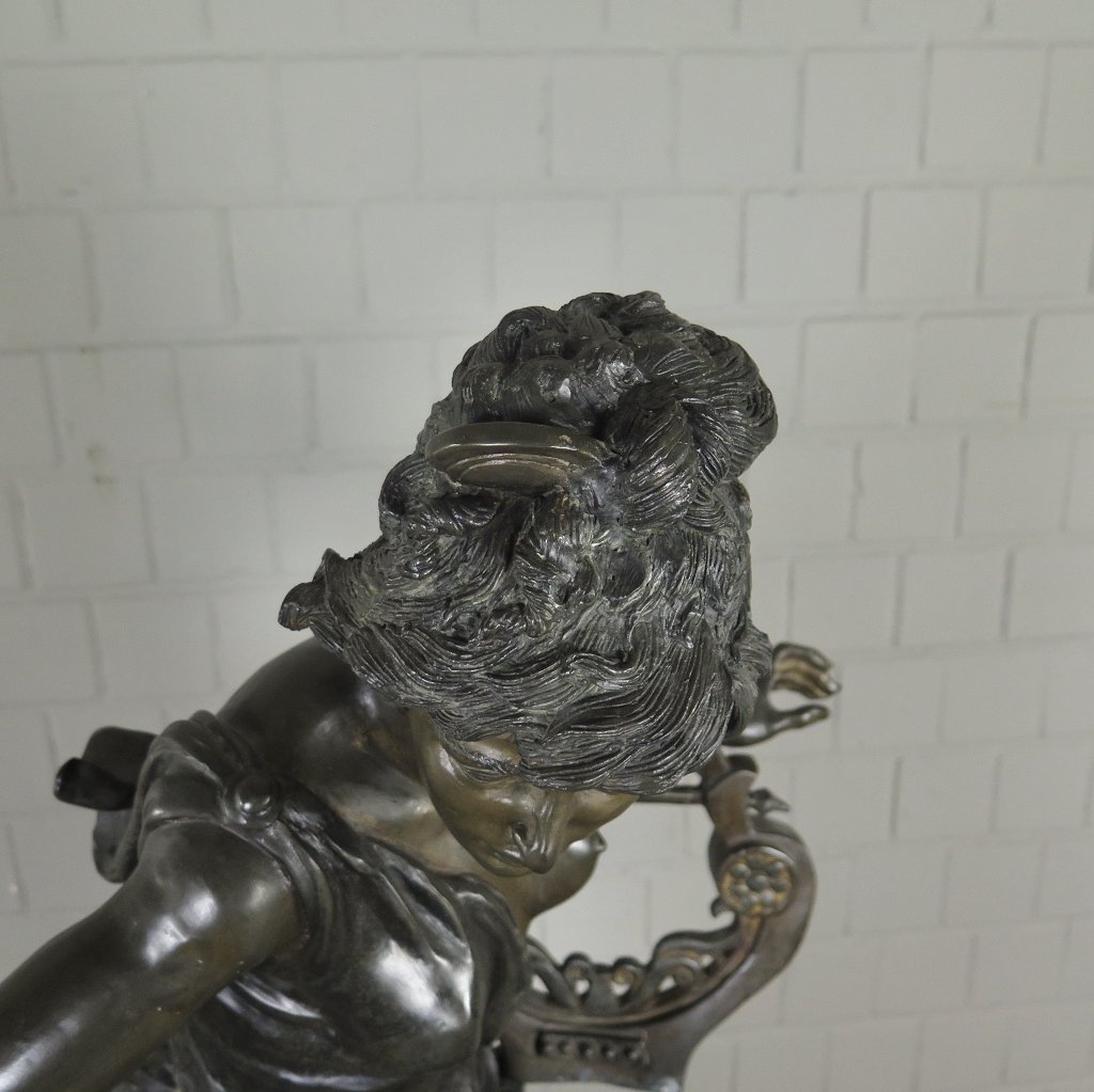 Skulptur Dekoration Frau mit Leier Bronze 0,97 m