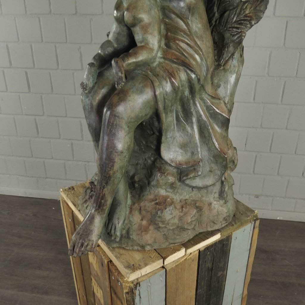 Skulptur Dekoration Frau mit Putte Bronze 1,09 m