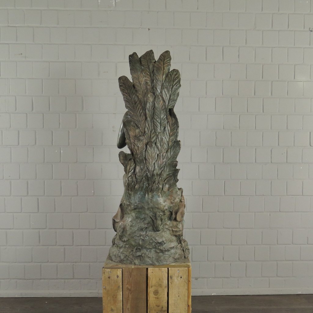 Skulptur Dekoration Frau mit Putte Bronze 1,09 m