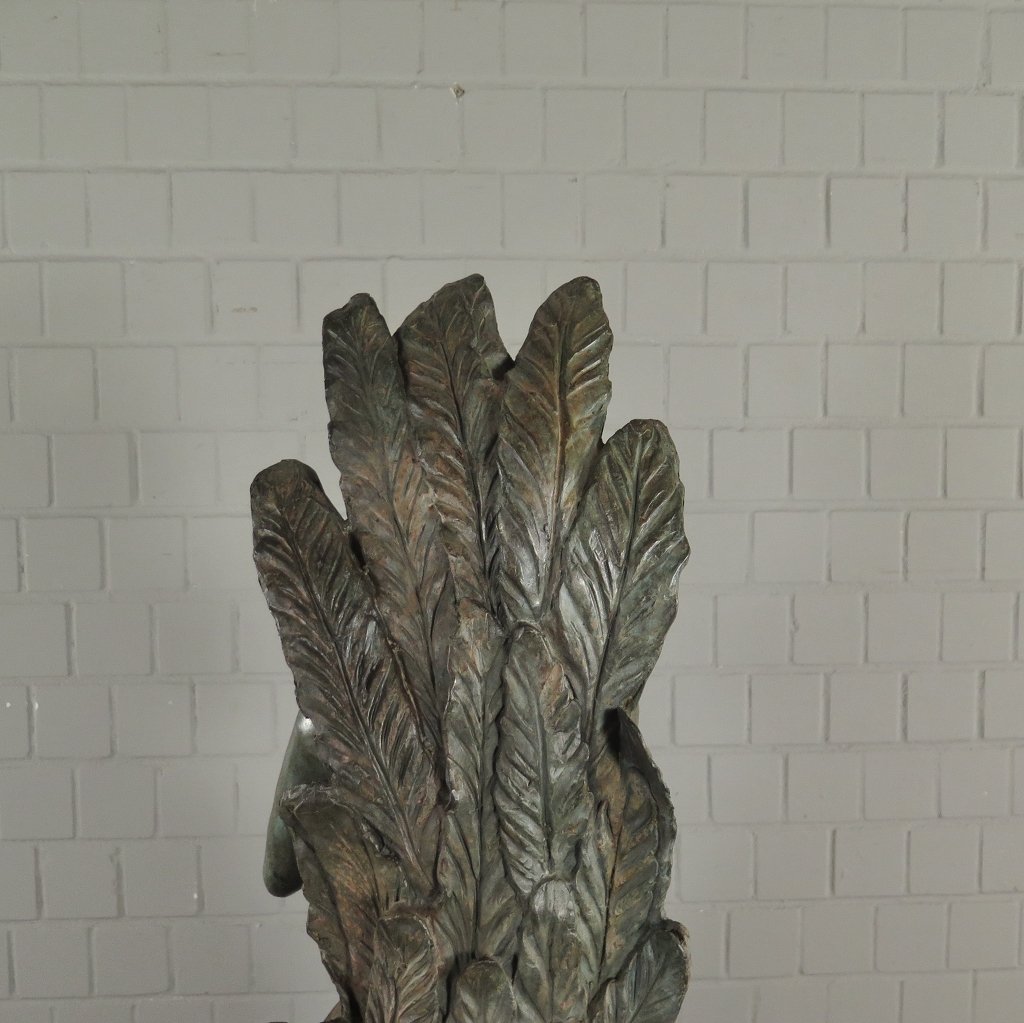 Skulptur Dekoration Frau mit Putte Bronze 1,09 m