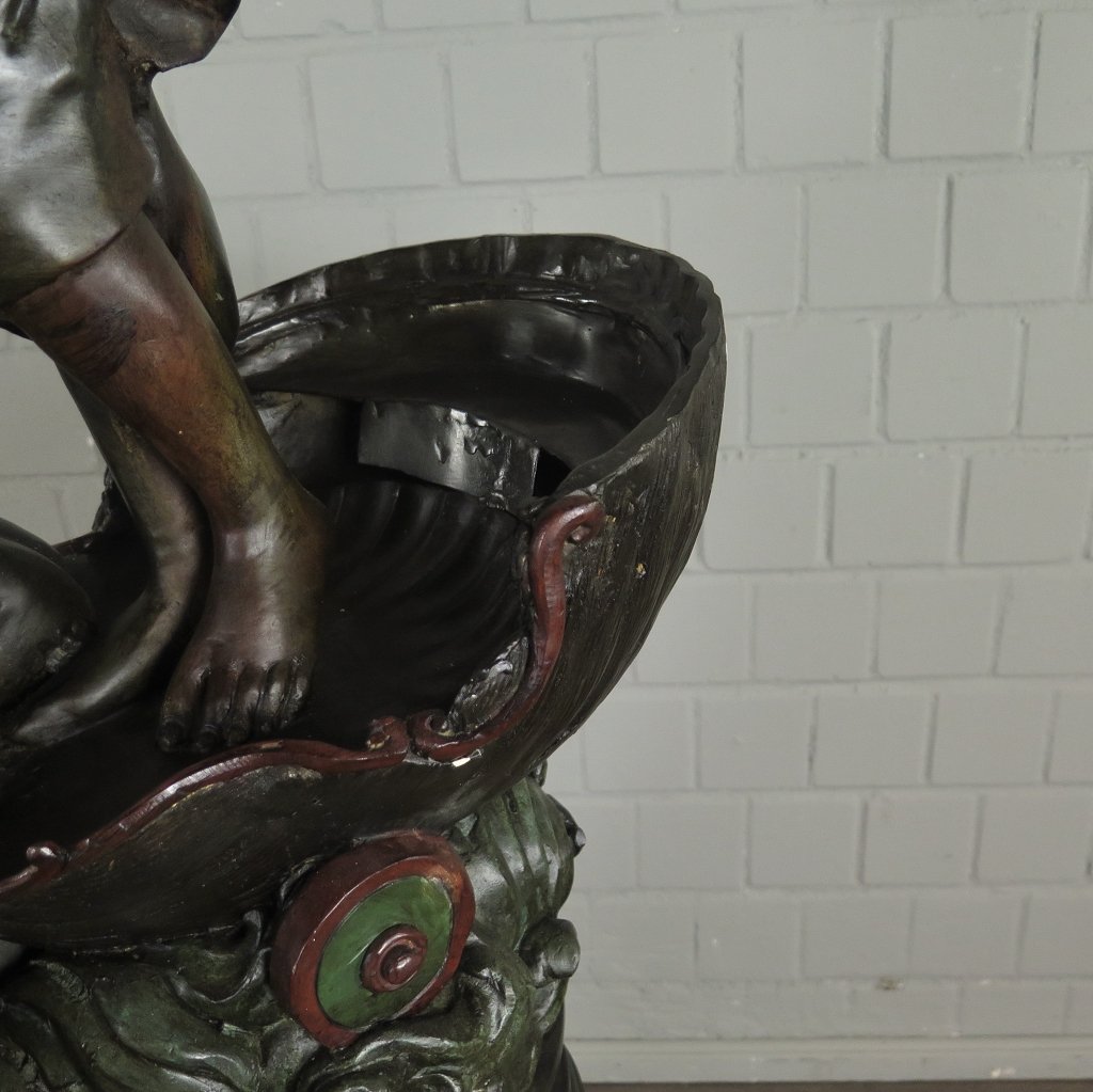 Skulptur Dekoration Nymphe mit Putte Bronze 1,38 m