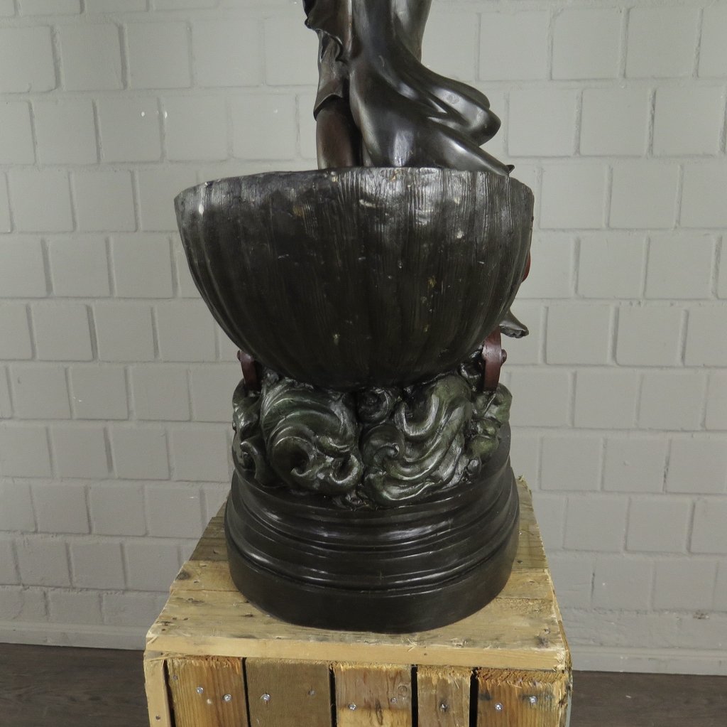 Skulptur Dekoration Nymphe mit Putte Bronze 1,38 m
