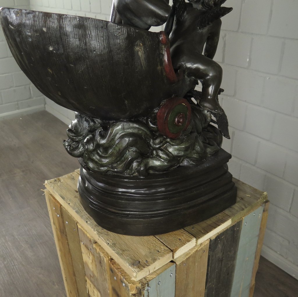 Skulptur Dekoration Nymphe mit Putte Bronze 1,38 m