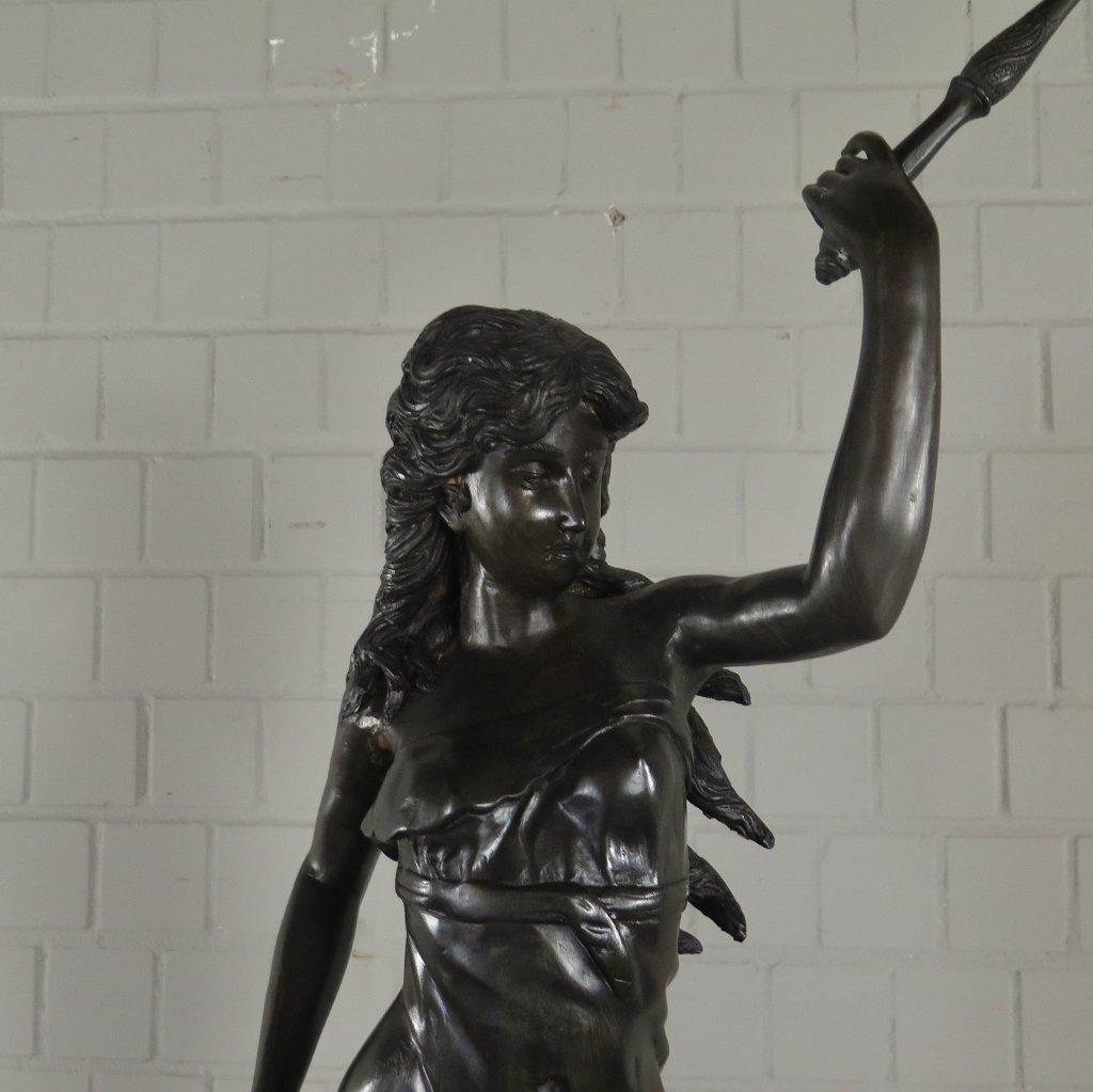 Skulptur Dekoration Nymphe mit Putte Bronze 1,38 m