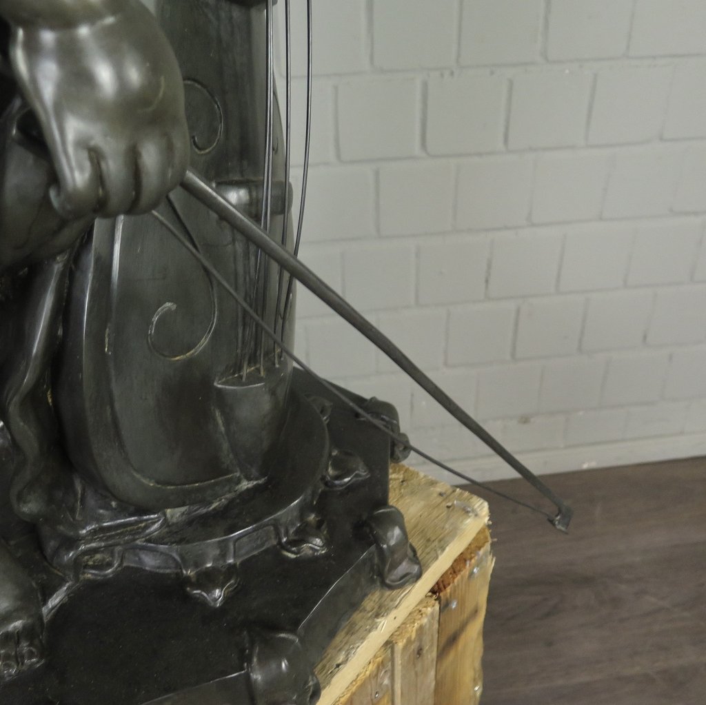 Skulptur Dekoration Putte mit Cello Bronze 0,87 m