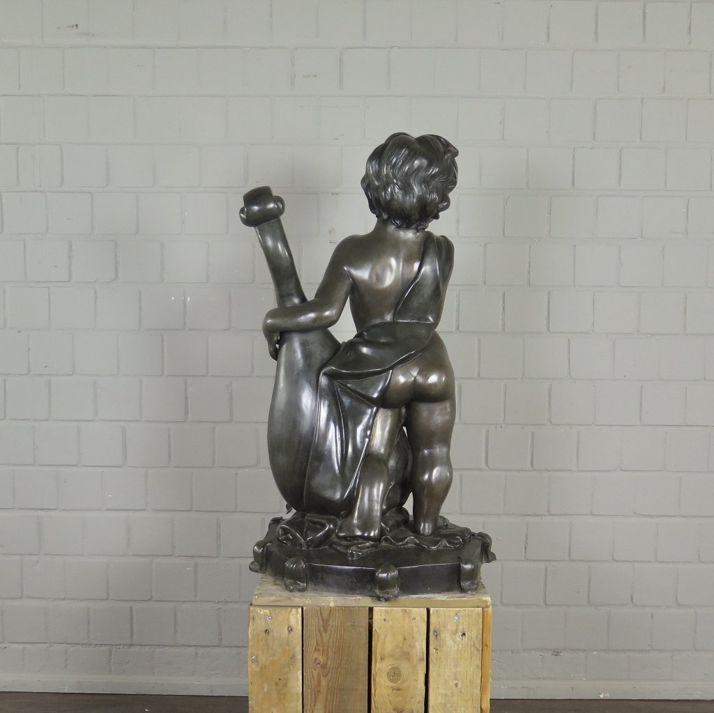 Skulptur Dekoration Putte mit Cello Bronze 0,87 m