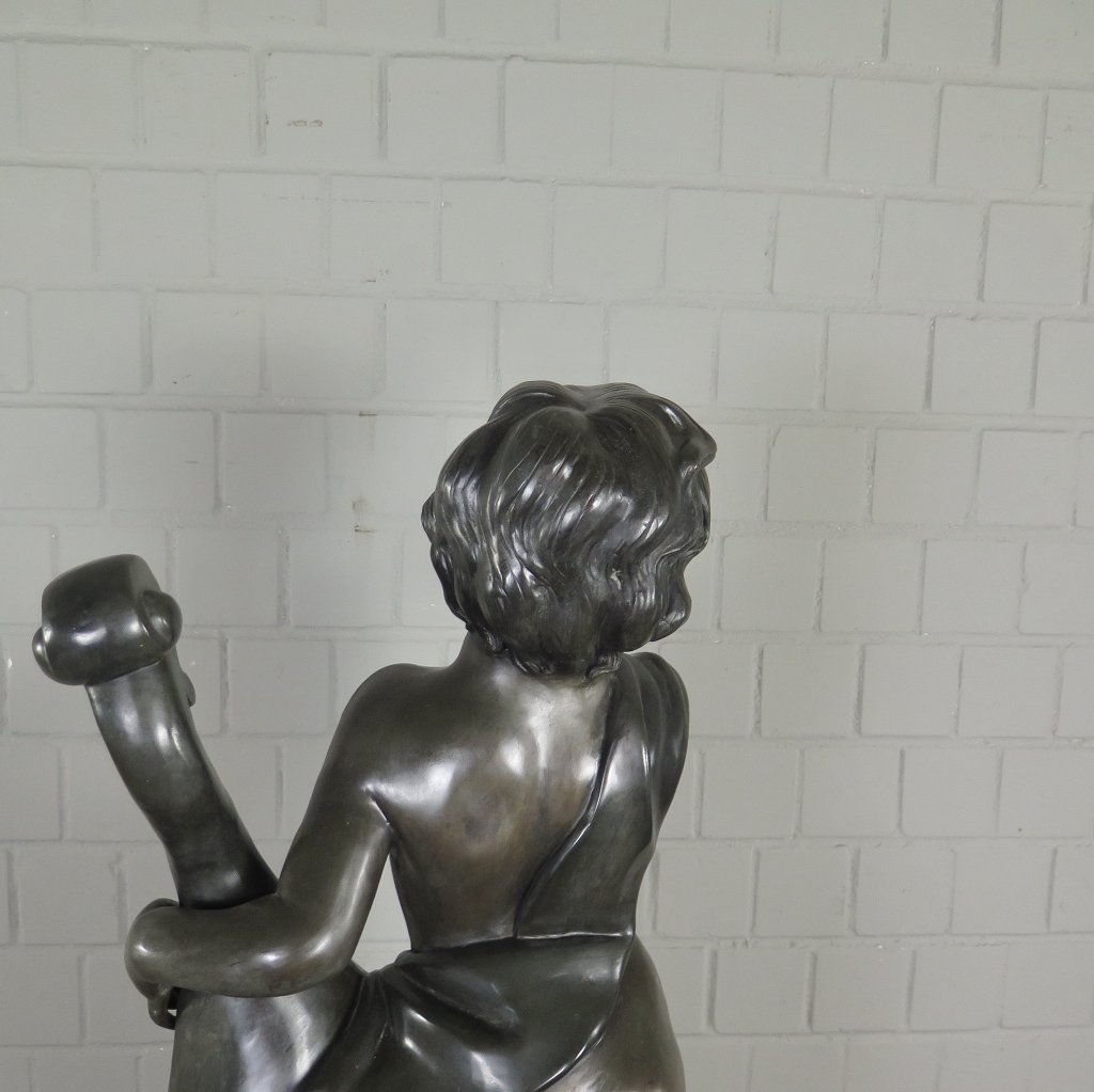 Skulptur Dekoration Putte mit Cello Bronze 0,87 m