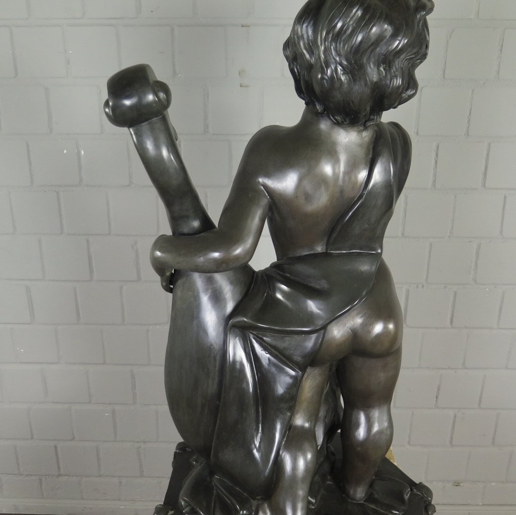 Skulptur Dekoration Putte mit Cello Bronze 0,87 m
