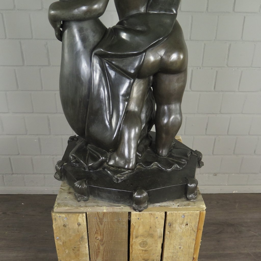 Skulptur Dekoration Putte mit Cello Bronze 0,87 m