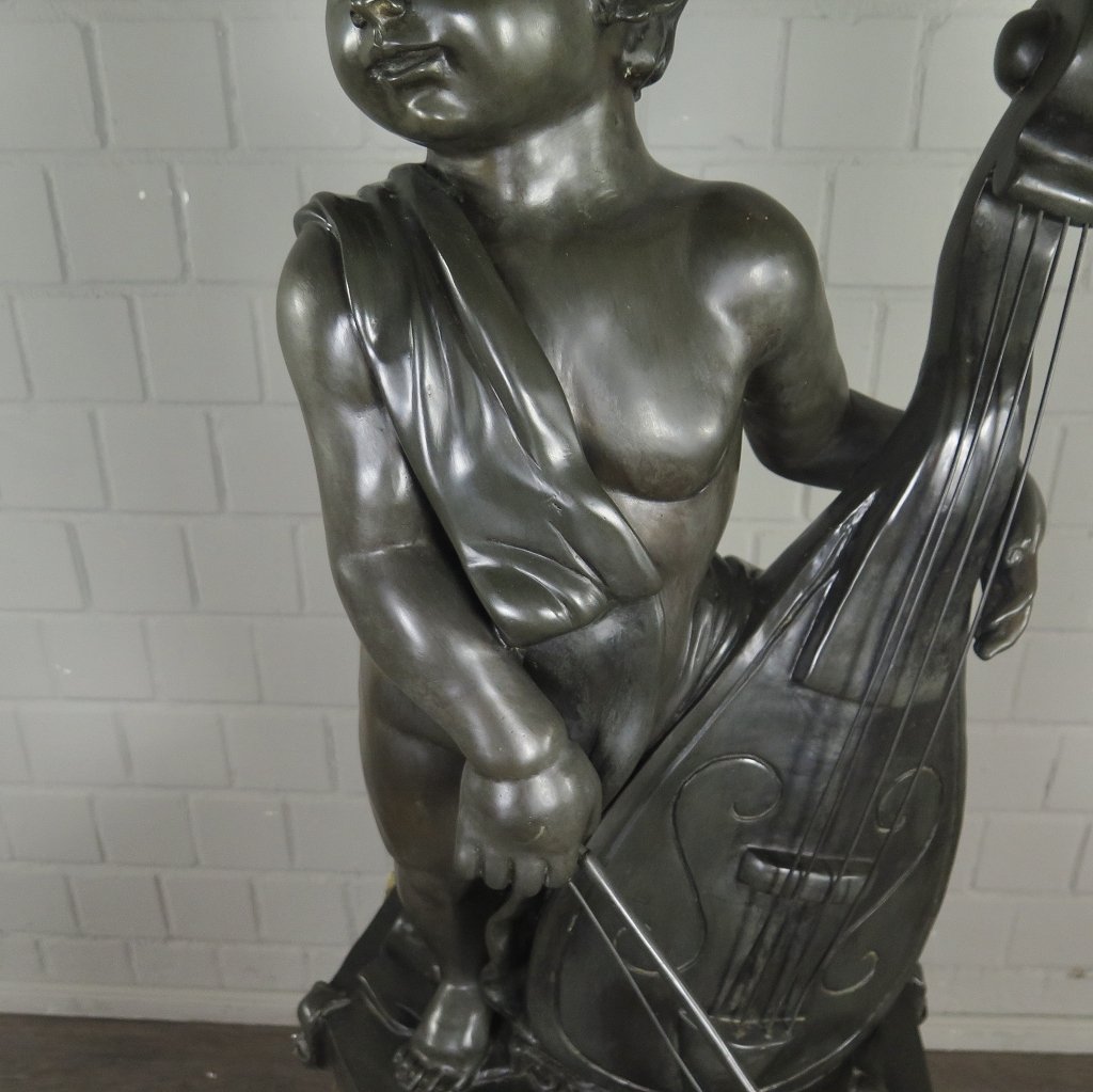 Skulptur Dekoration Putte mit Cello Bronze 0,87 m