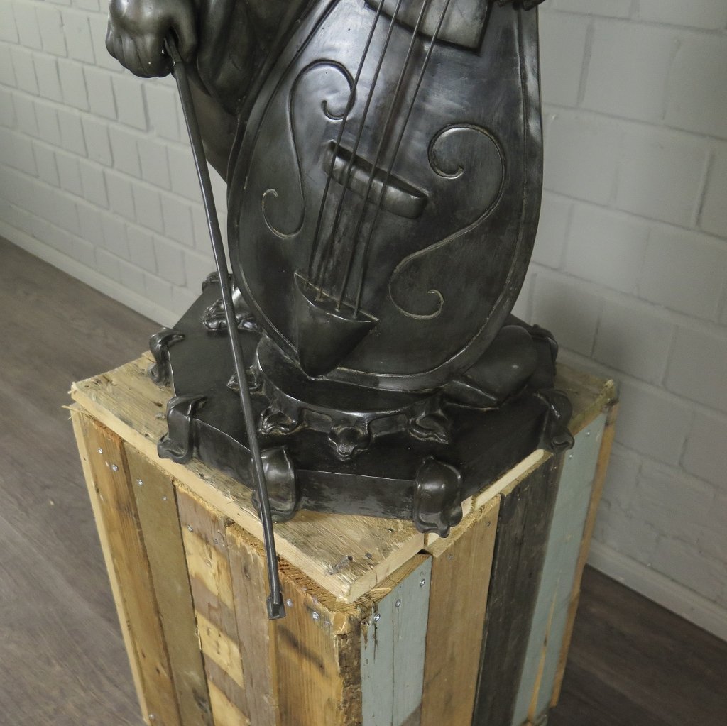 Skulptur Dekoration Putte mit Cello Bronze 0,87 m