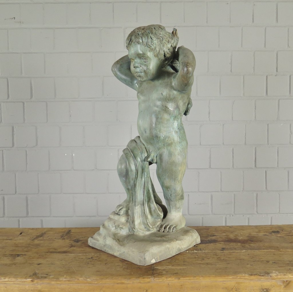Wasserspeier Wasserspiel Putte mit Schildkröte Bronze 0,70 m