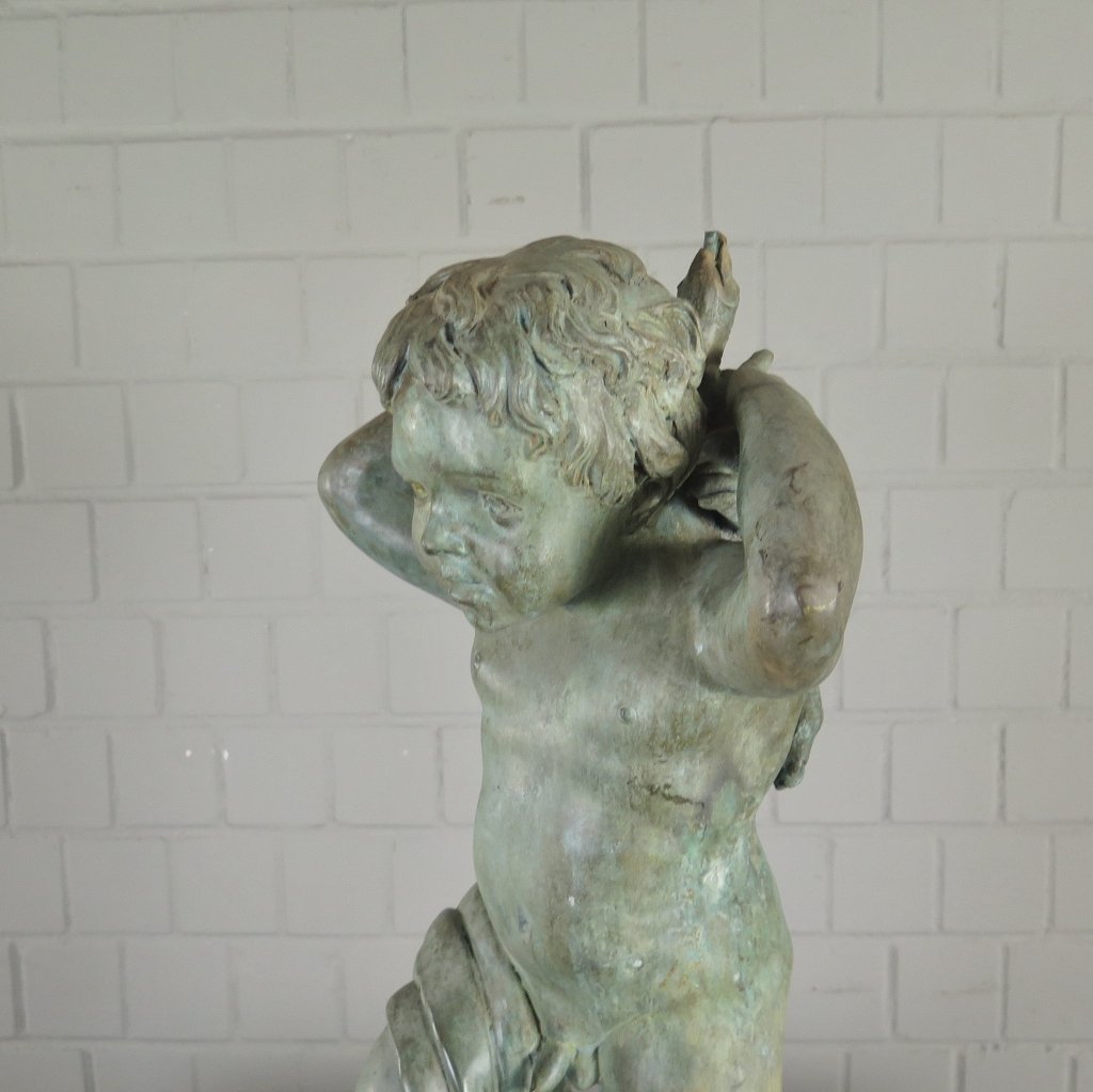 Wasserspeier Wasserspiel Putte mit Schildkröte Bronze 0,70 m