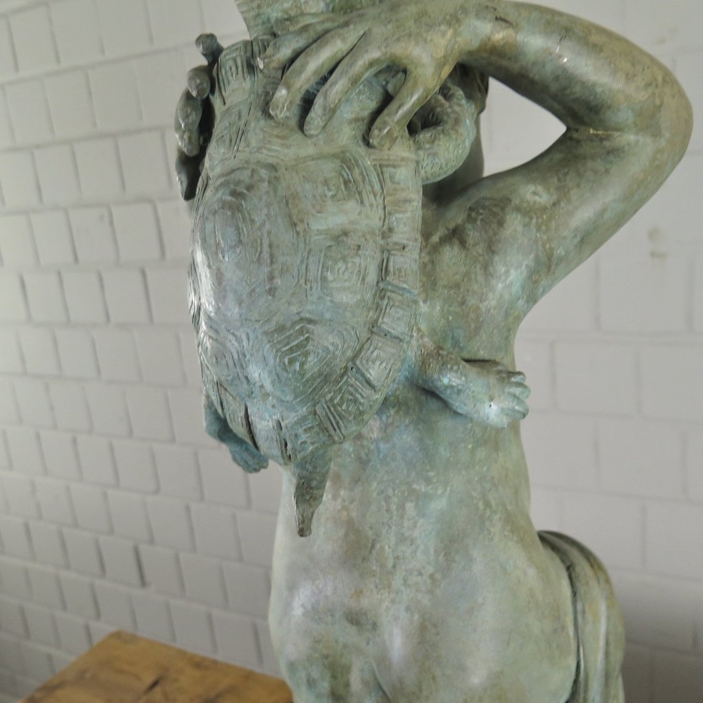 Wasserspeier Wasserspiel Putte mit Schildkröte Bronze 0,70 m