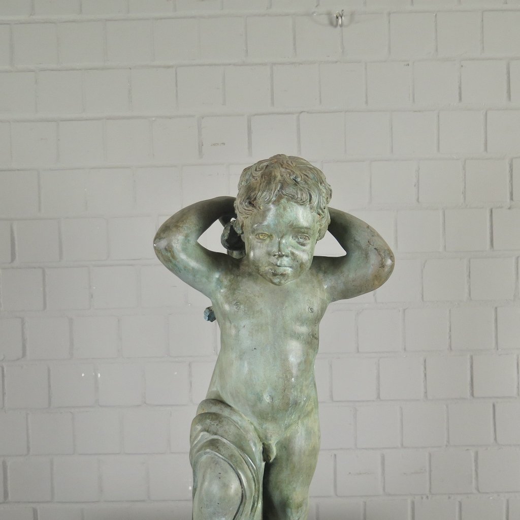 Wasserspeier Wasserspiel Putte mit Schildkröte Bronze 0,70 m