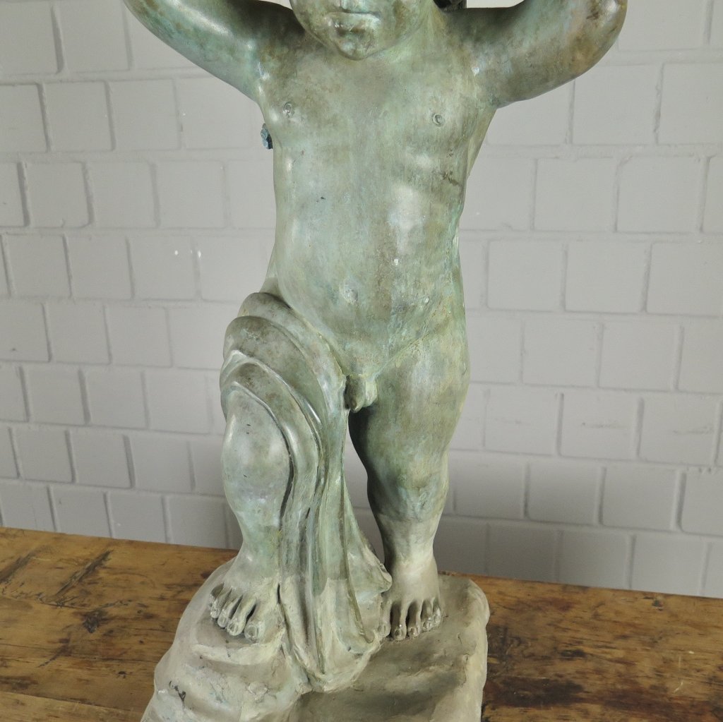 Wasserspeier Wasserspiel Putte mit Schildkröte Bronze 0,70 m