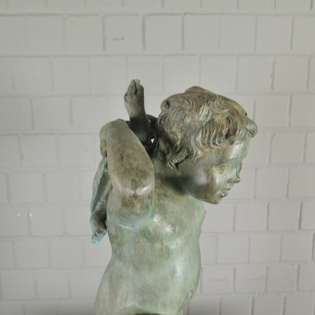 Wasserspeier Wasserspiel Putte mit Schildkröte Bronze 0,70 m