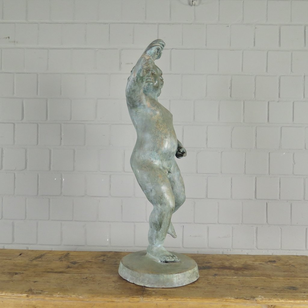 Wasserspeier Wasserspiel Putte mit Fisch Bronze 0,70 m