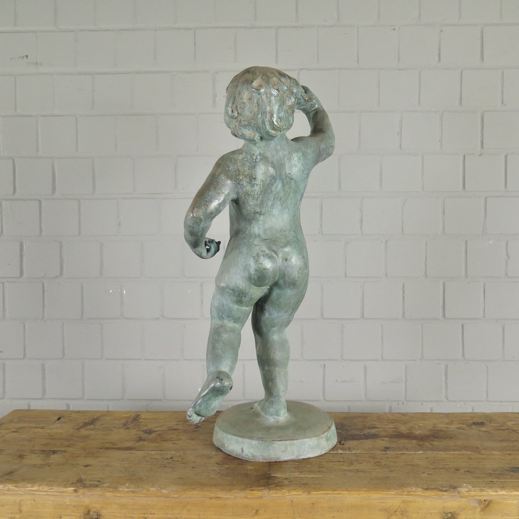 Wasserspeier Wasserspiel Putte mit Fisch Bronze 0,70 m