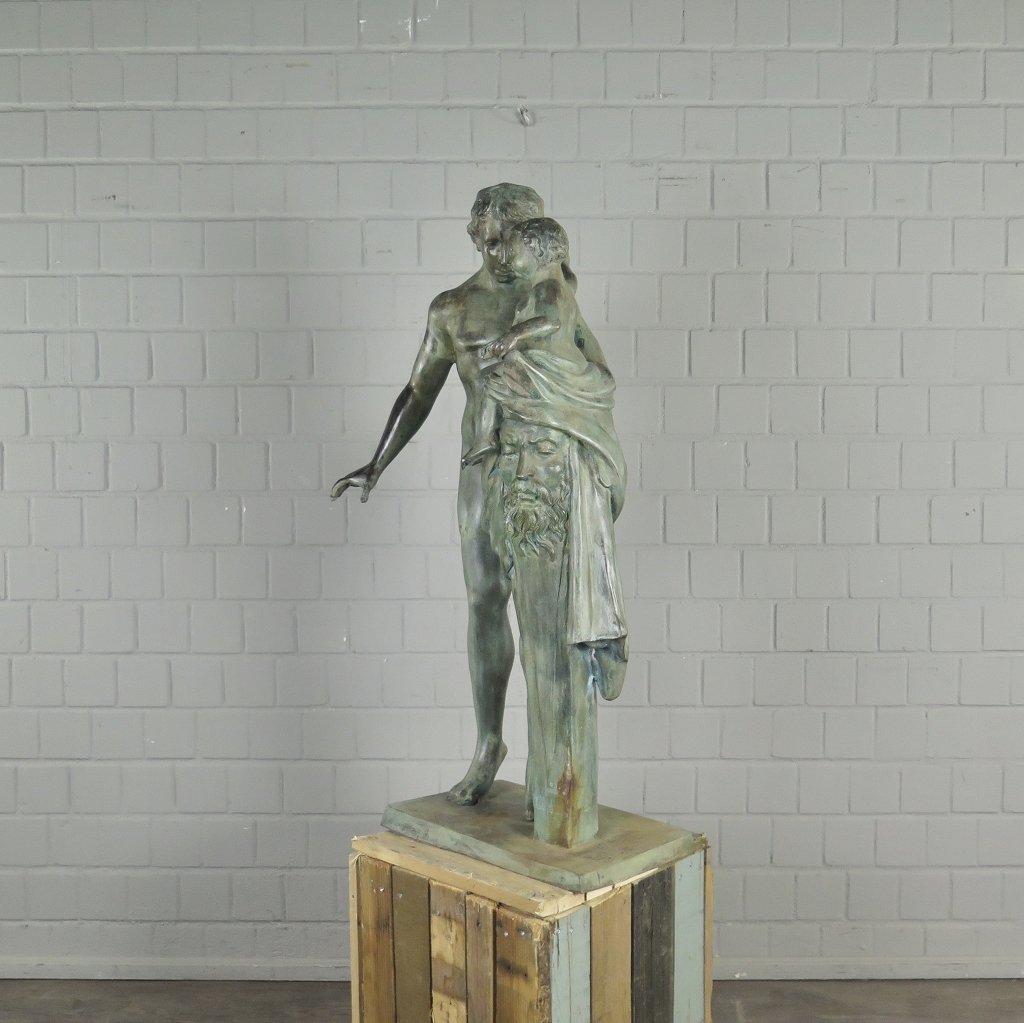 Skulptur Dekoration Mann mit Kind 1,10 m Bronze