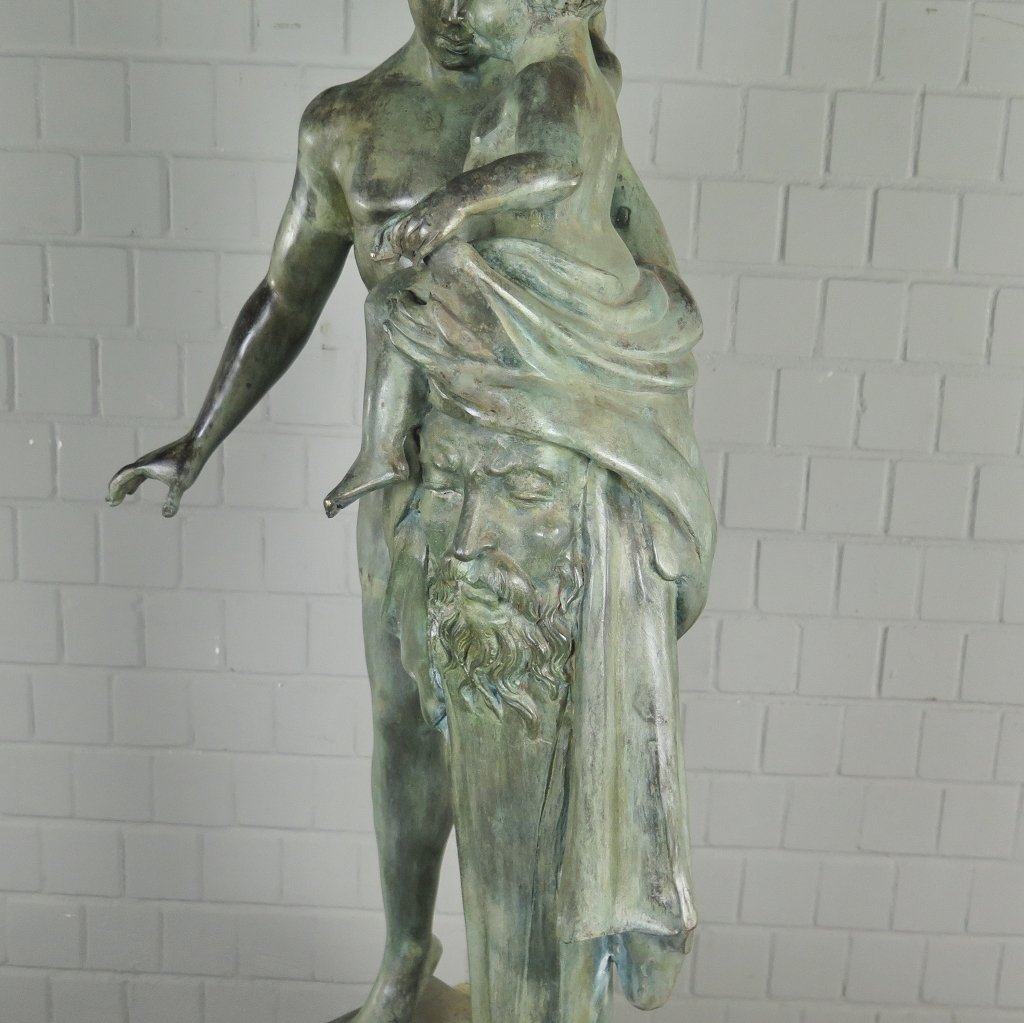 Skulptur Dekoration Mann mit Kind 1,10 m Bronze