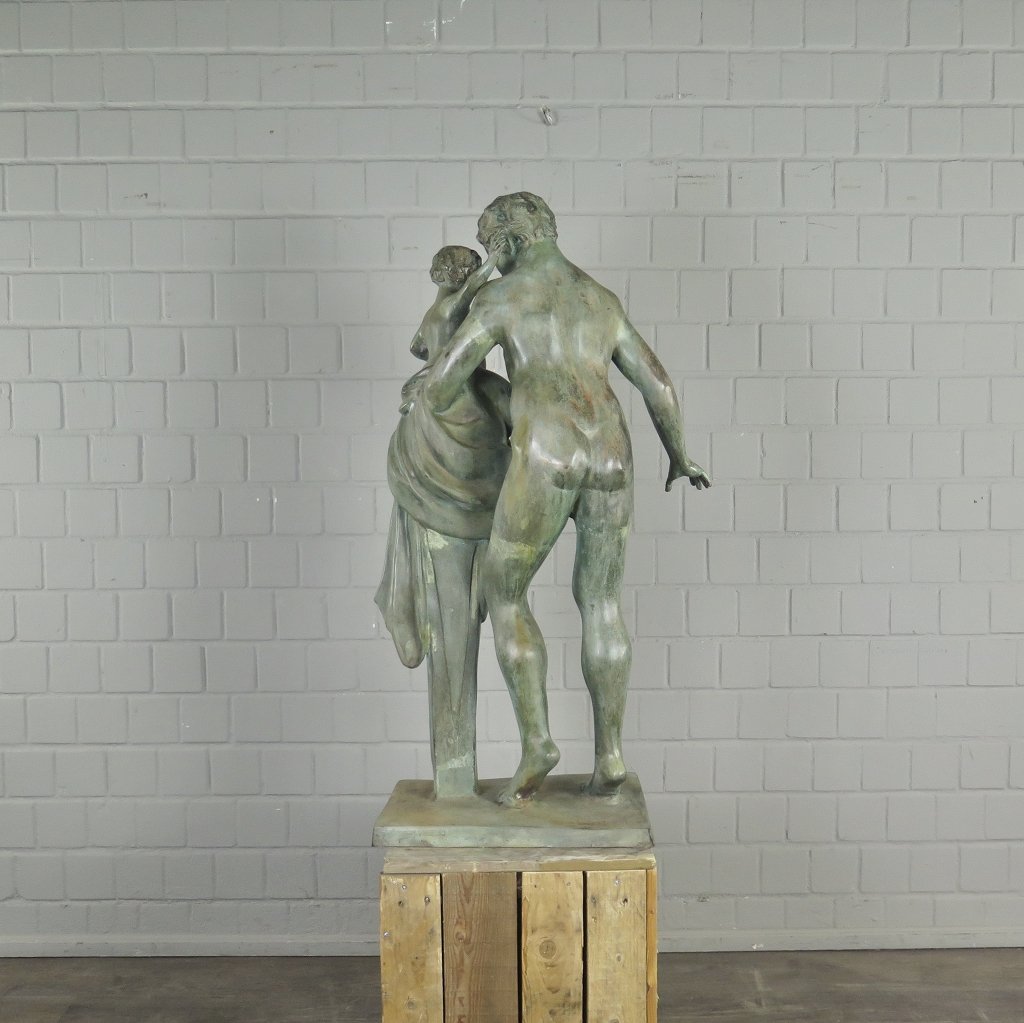 Skulptur Dekoration Mann mit Kind 1,10 m Bronze