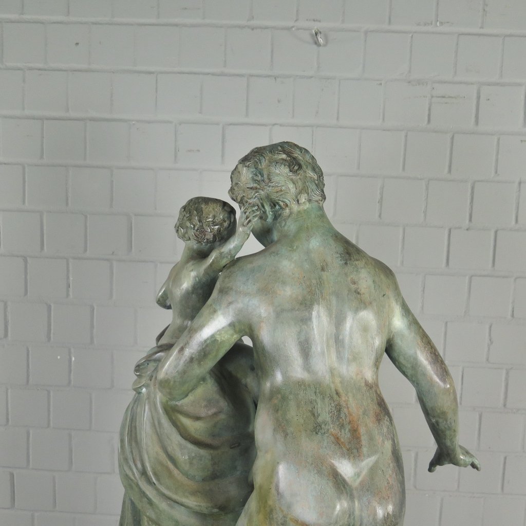 Skulptur Dekoration Mann mit Kind 1,10 m Bronze