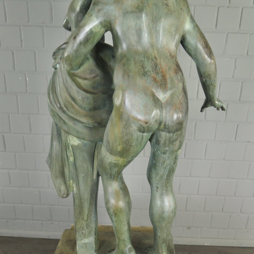 Skulptur Dekoration Mann mit Kind 1,10 m Bronze