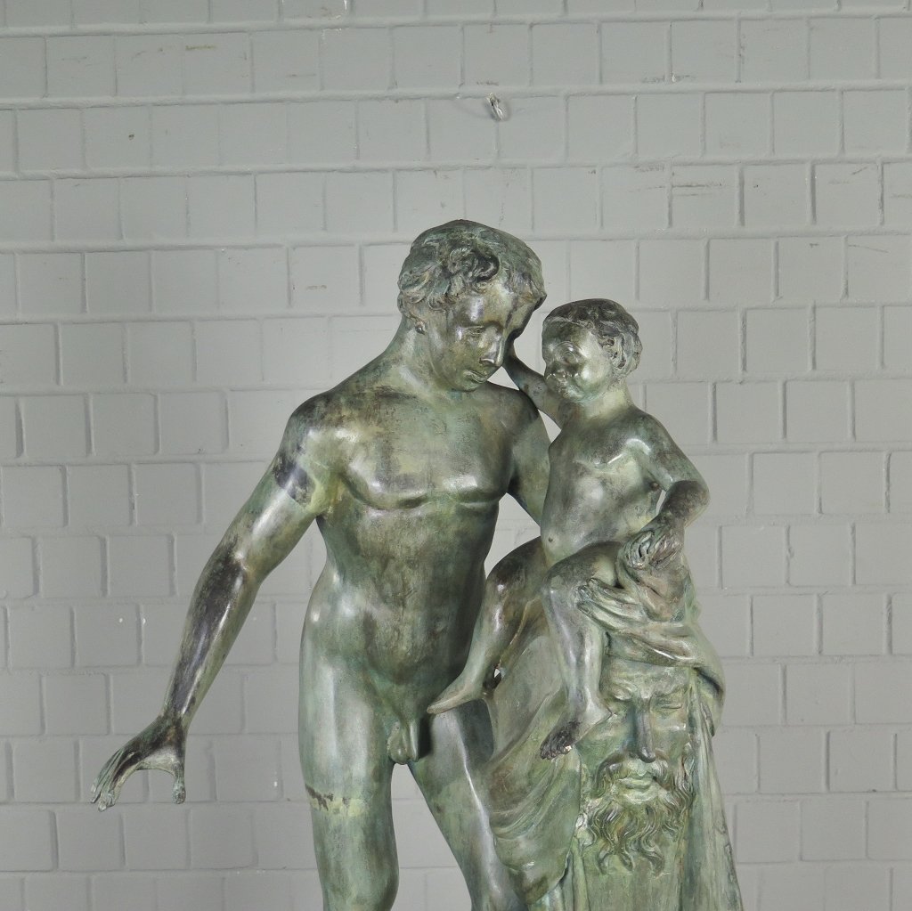 Skulptur Dekoration Mann mit Kind 1,10 m Bronze