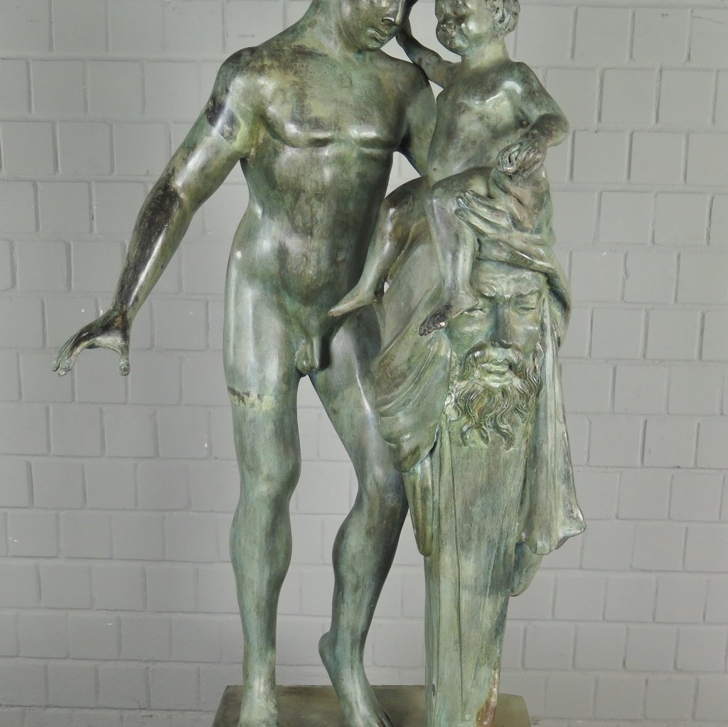 Skulptur Dekoration Mann mit Kind 1,10 m Bronze
