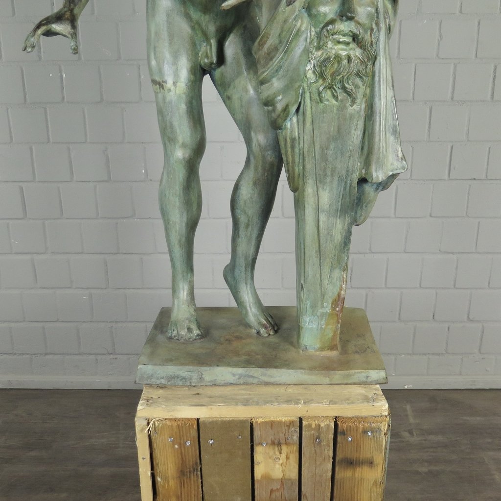 Skulptur Dekoration Mann mit Kind 1,10 m Bronze