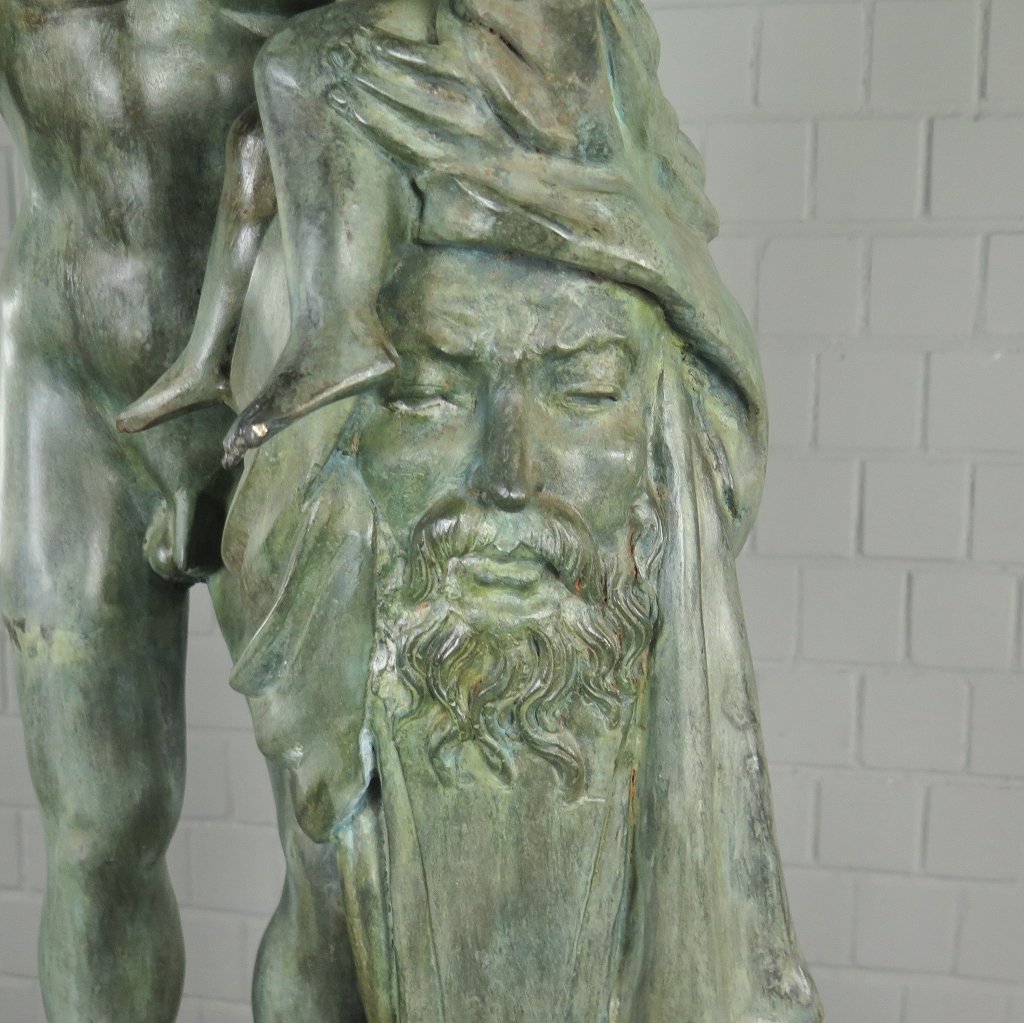 Skulptur Dekoration Mann mit Kind 1,10 m Bronze