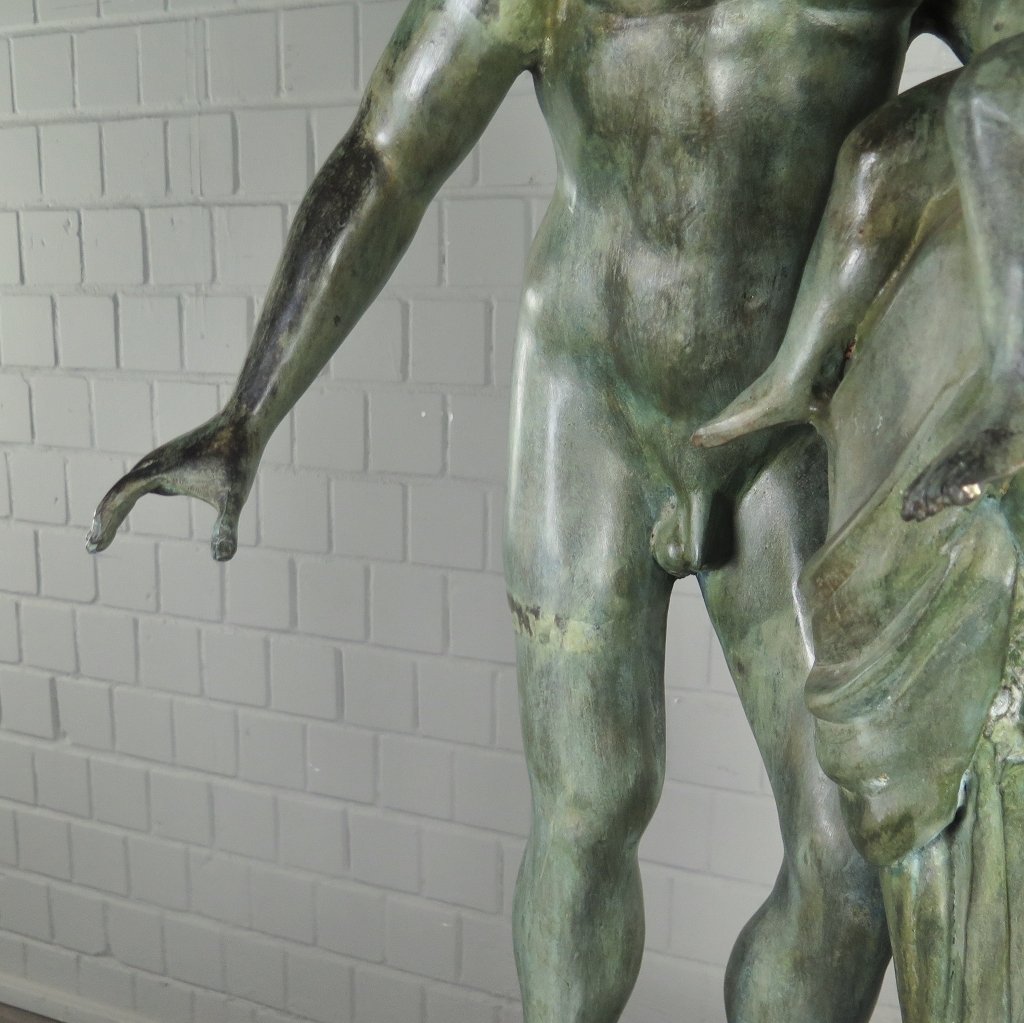 Skulptur Dekoration Mann mit Kind 1,10 m Bronze