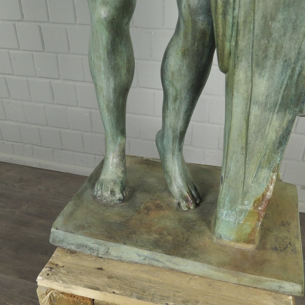 Skulptur Dekoration Mann mit Kind 1,10 m Bronze