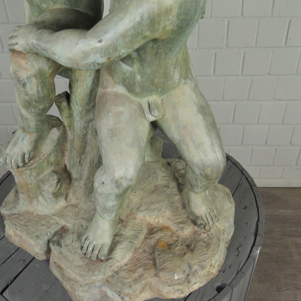 Skulptur Dekoration Putten mit Wein 1,13 m Bronze
