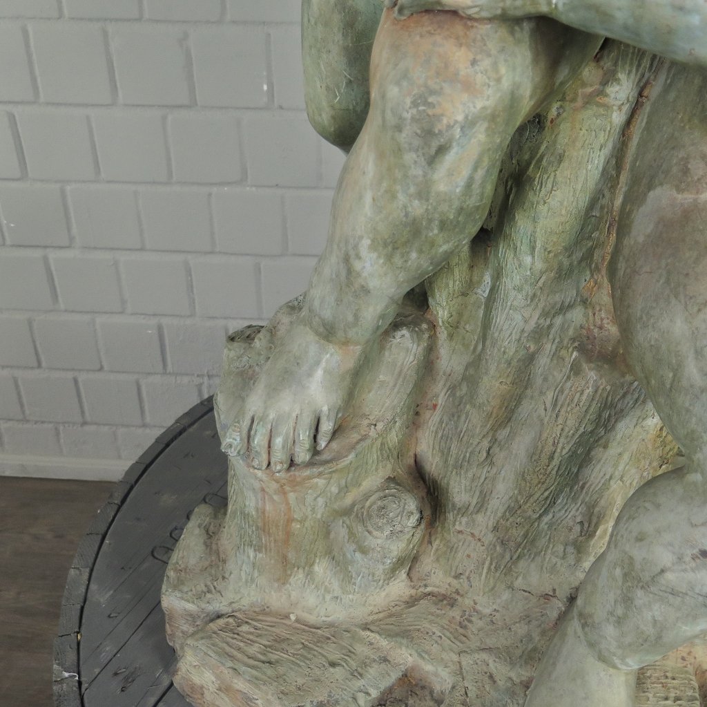 Skulptur Dekoration Putten mit Wein 1,13 m Bronze