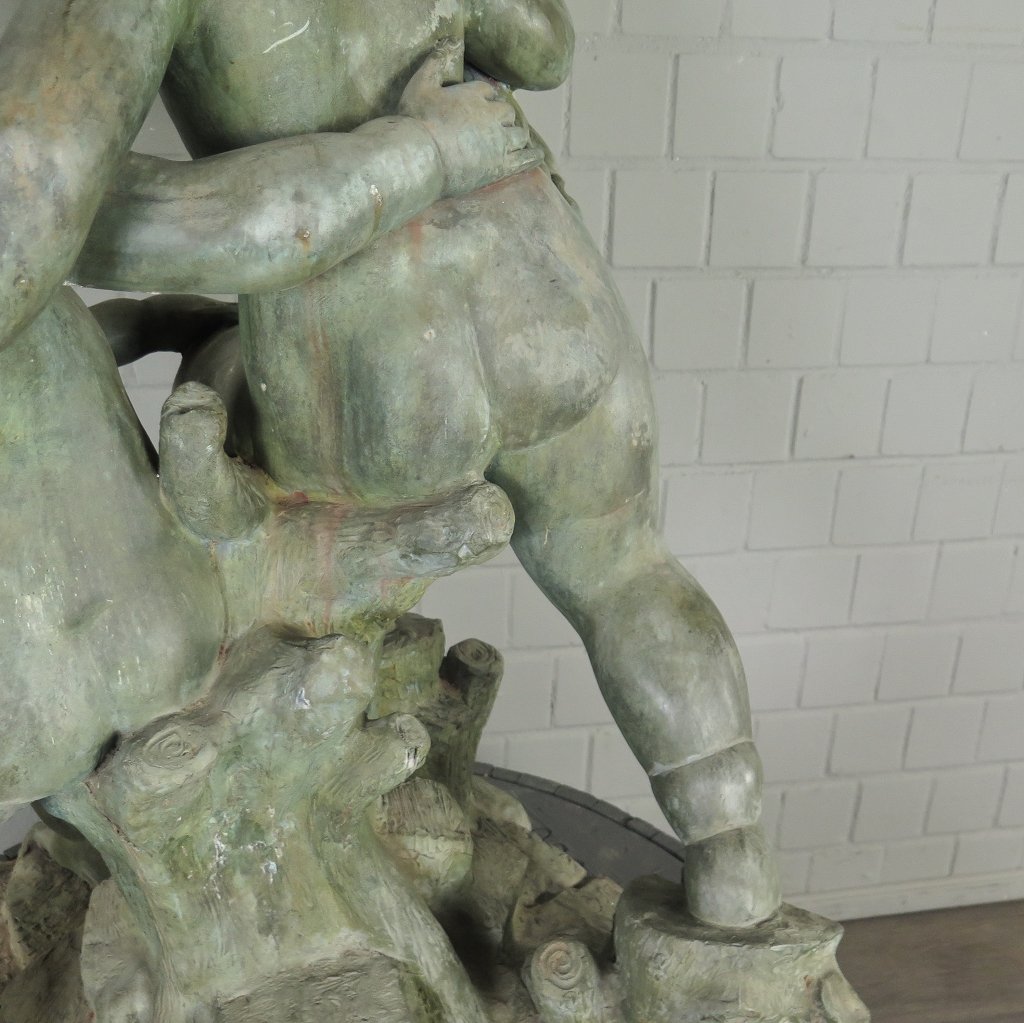 Skulptur Dekoration Putten mit Wein 1,13 m Bronze