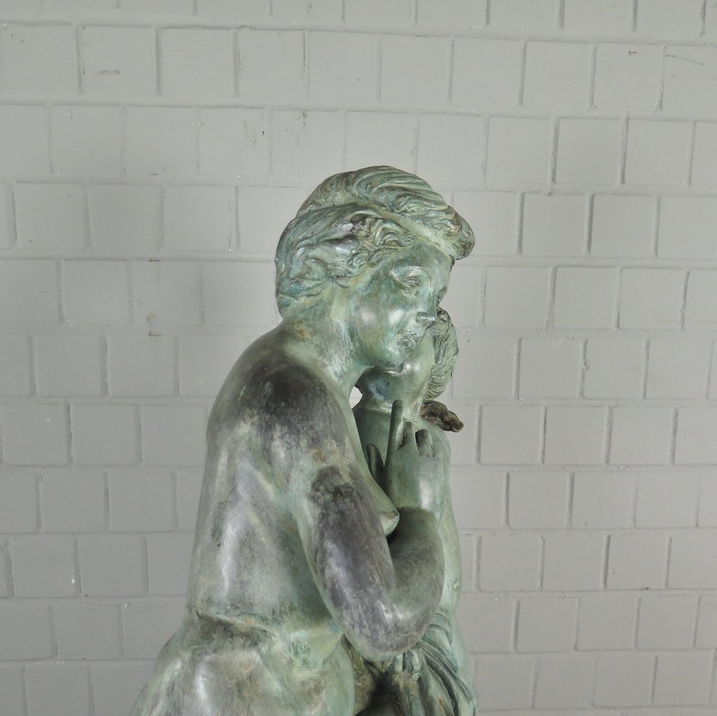 Skulptur Dekoration Frau mit Kind 1,06 m Bronze
