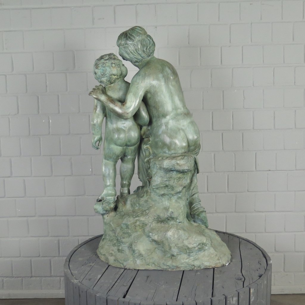 Skulptur Dekoration Frau mit Kind 1,06 m Bronze