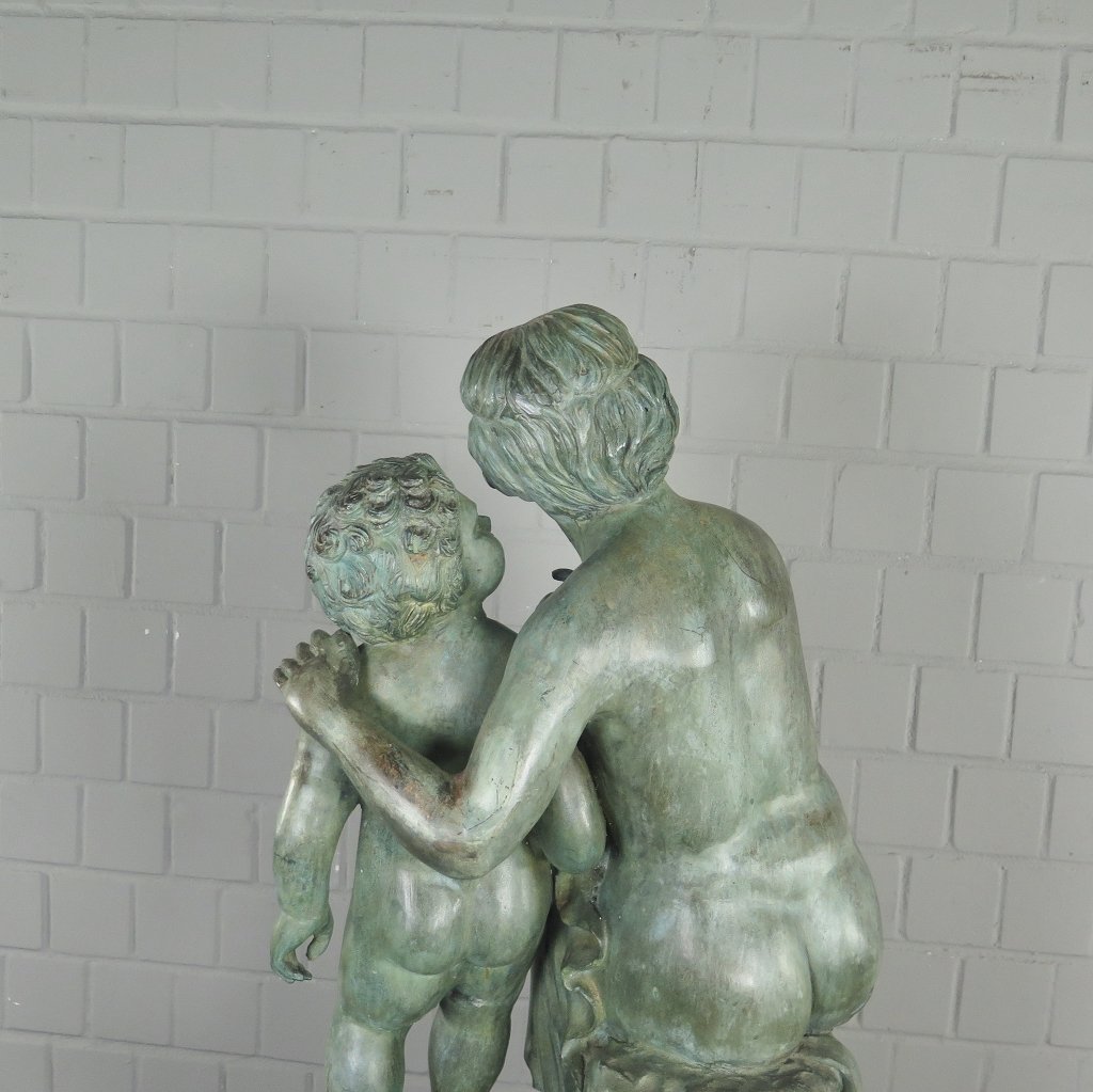 Skulptur Dekoration Frau mit Kind 1,06 m Bronze