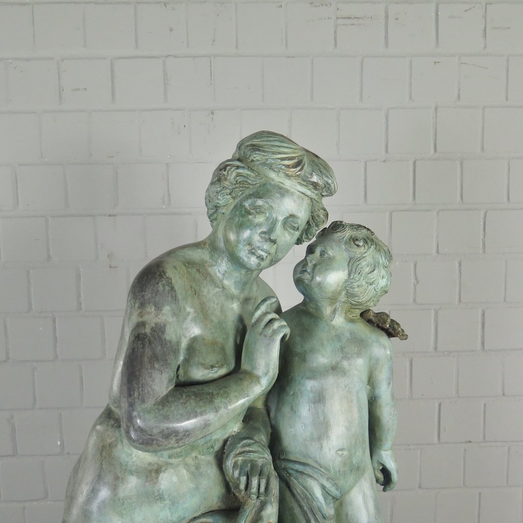 Skulptur Dekoration Frau mit Kind 1,06 m Bronze