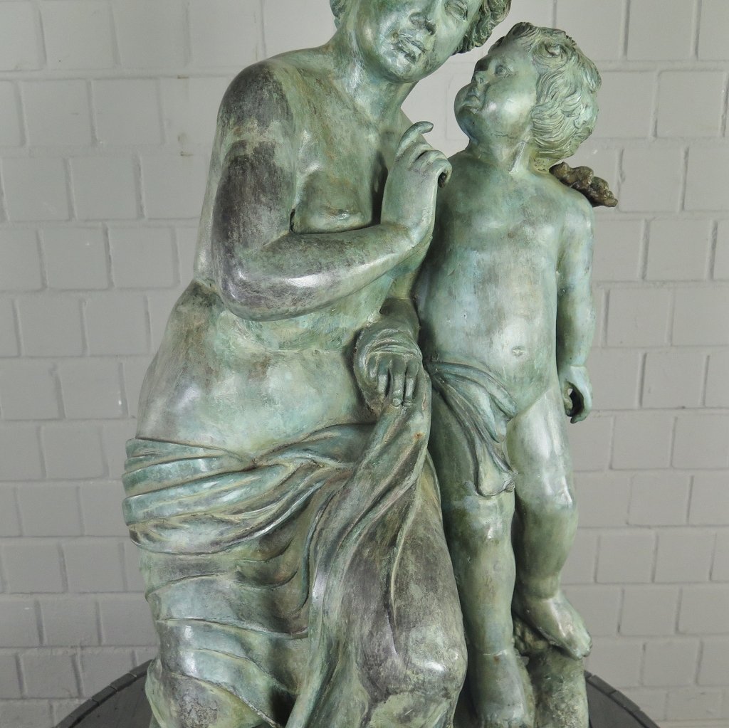 Skulptur Dekoration Frau mit Kind 1,06 m Bronze