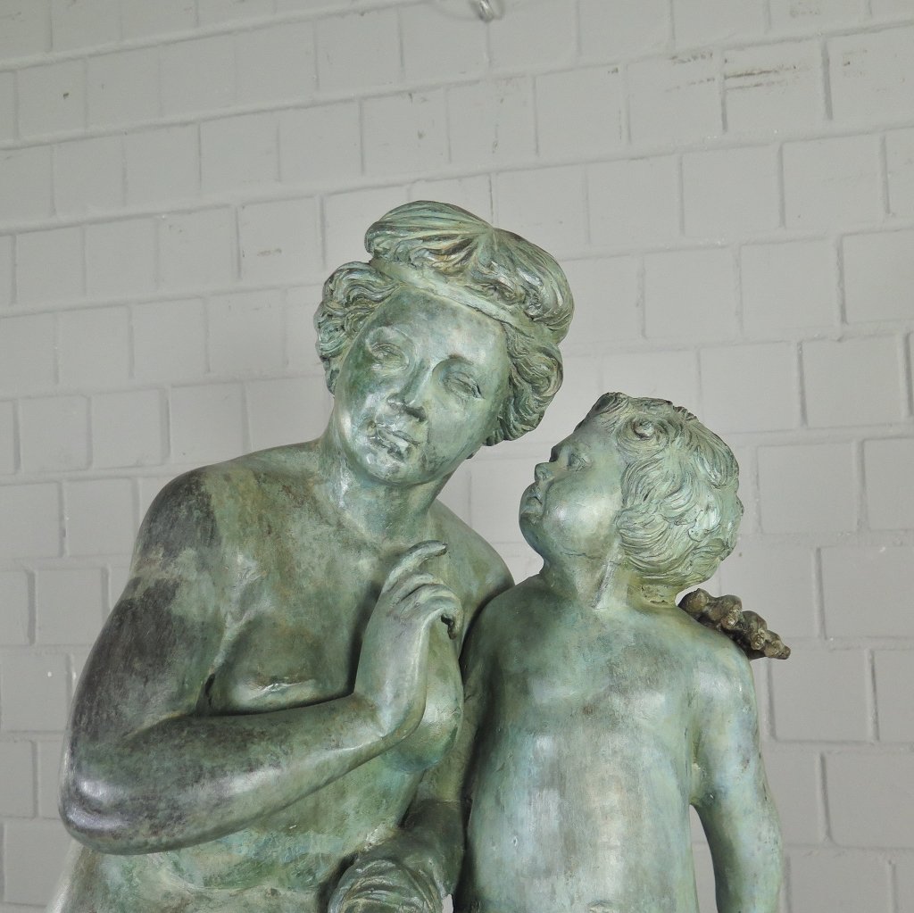 Skulptur Dekoration Frau mit Kind 1,06 m Bronze