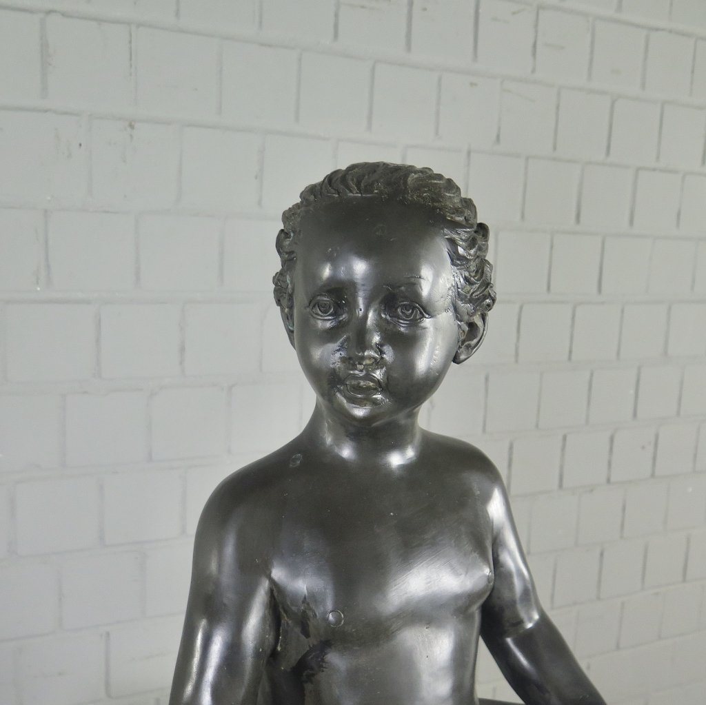Wasserspeier Wasserspiel Putte mit Fröschen Bronze 1,10 m