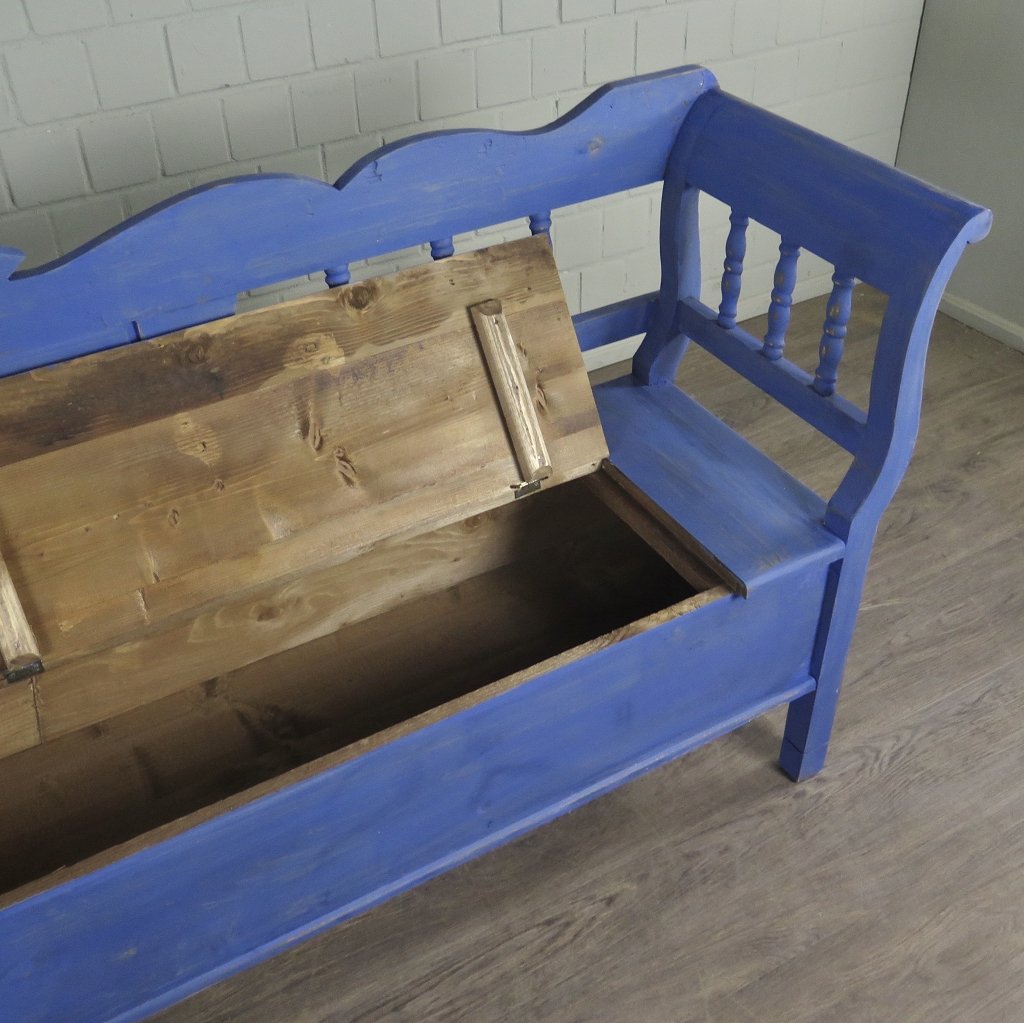 Truhenbank Holzbank Blau 2,16 m